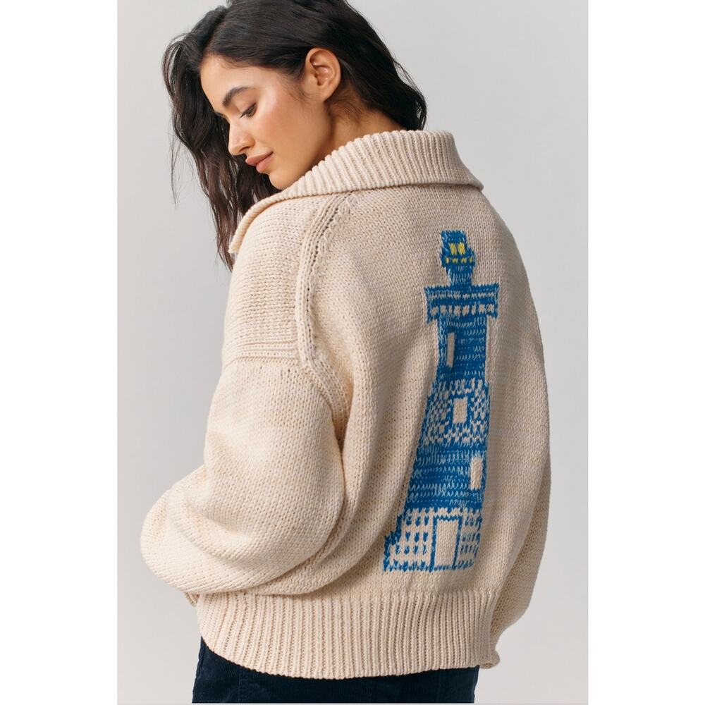Nwt Anthropologie Maeve Lighthouse Collared V-Neck Cardigan Sweater. Size Xl.